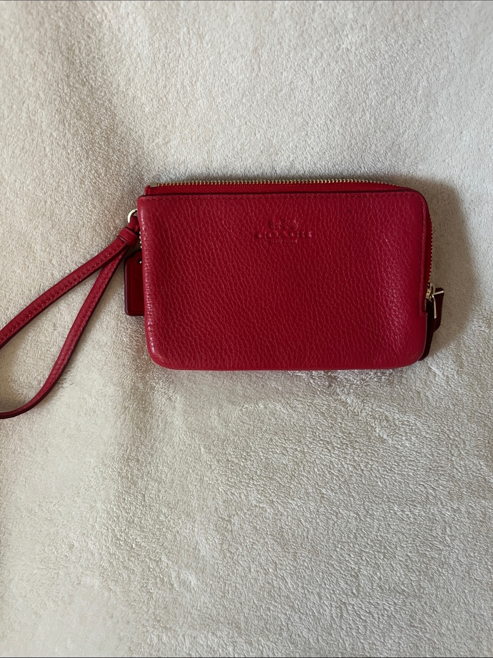 Coach Pebbled Leather Wristlet in Red